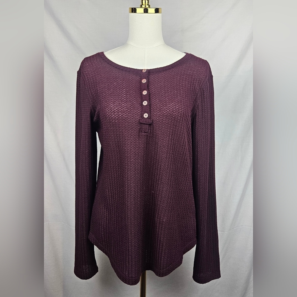 Hem & Thread Henley Thermal Shirt Burgundy Lace Back Sz L Witchy Whimsigoth Boho